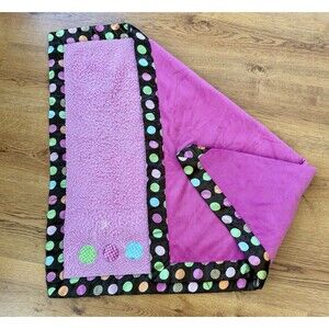 Baby Boom pink sherpa baby blanket brown satin trim dots circles HTF